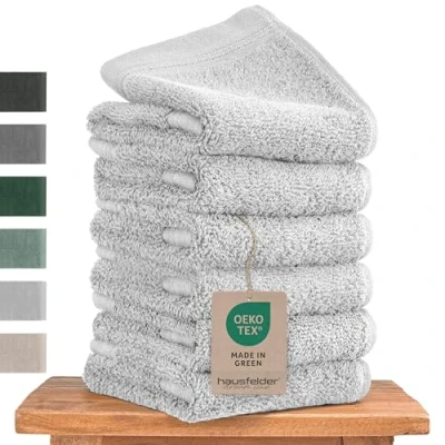 Bild av Hausfelder Premium gästhanddukar set med upphängningsöglor 100 % bomull Oeko TEX certifierad, handdukar små, mjuka, absorberande (ljusgrå, 6 små 50 x 30 cm)