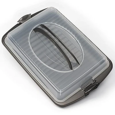 Bild av Hausfelder Blechkuchen Transportbox rektangulär, kakform med lock och handtag 30 x 44 9 cm, kaktransportbox rektangulär