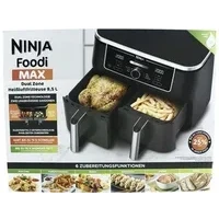 Bild av Ninja Foodi MAX dubbel zon digital luftfritös, 2 lådor, 9,5 l, 6 i 1, brukar ingen olja, luftfritera, maximera krispet, rosta, baka, torka, 8 portioner, nonstick diskmaskinssäkra korgar, svart AF400EU