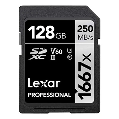 Bild av Lexar Professional 1667x 128 GB SD Kort, SDXC UHS II Minneskort, Upp till 250MB/s Läs, 120MB/s Skriv, Class 10, U3, V60, för professionell fotograf, videograf, entusiast (LSD128CB1667)