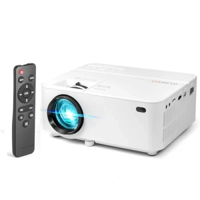 Bild av Technaxx Mini LED Beamer, hemmabioprojektor TX 113 40000 timmars livslängd, multimediaspelare, kompatibel med datorer/bärbara datorer, surfplattor, smartphones och spelkonsoler via AV, VGA, HDMI