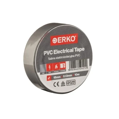 Bild av ERKO isoleringstejp PVC Grå 15 mm x 10 m elektriska kablar reparation, mycket flexibel med stark självhäftande kraft, kemibeständig, polyvinylklorid