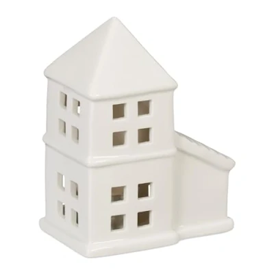 Bild av Relaxdays Keramiska värmeljushus för 1 värmeljus, H x B D: 11,5 9,5 6 cm, värmeljushållare hus, vit
