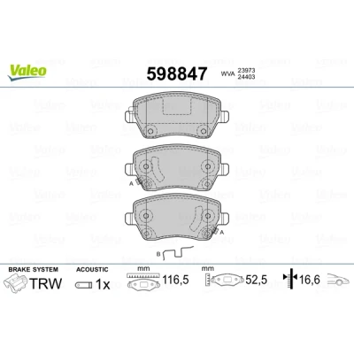 Bild av VALEO 598847 Jeu de plaquettes frein Essieu avant contact signal d&#039;usure inclus avec kit vis fixation, tôle anti bruit