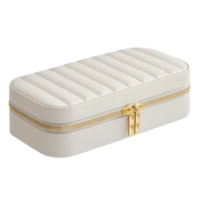 Bild av SONGMICS HOME ANAH Collection Resesmyckeskrin, liten smyckeförvaring med spegel, 10,5 x 20,5 6 cm, PU sömmar, dragkedja, presentidé, molnvit JBC180W01