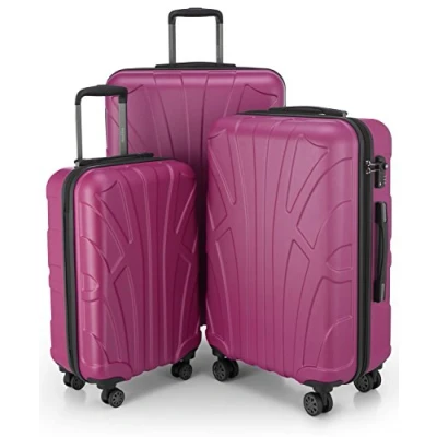 Bild av Suitline Koffer i 3 Größen, Vagnset Rollkoffer Hartschalen Reisekoffer (55 cm, 66 76 cm) Zwillingsrollen, 15 Verschiedene Farben, Rosa, SET OF 3, Bagageset