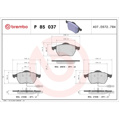 Bild av Bromsbeläggssats, skivbroms BREMBO P 85 037