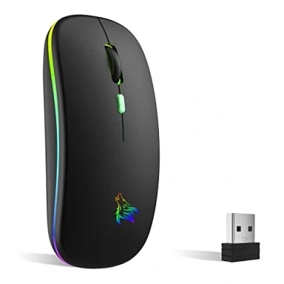 Bild av TQQ Trådlös uppladdningsbar mus, 7 färger bakgrundsbelyst mus med 2,4 GHz mini USB mottagare, spelmus, kompatibel bärbar dator, PC, Chromebook, dator (svart)
