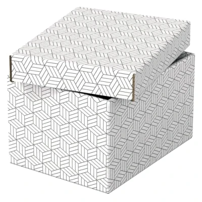 Bild av Esselte Liten förvaring och presentförpackning med lock, 3 pack, hem/kontorsförvaring presentförpackning, 100 % återvunnen kartong, återvinningsbar, geometrisk design, vit, 628280