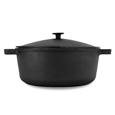 Bild av gjutjärnsgryta 6 l Ø 28 cm brödbakning, gryta med lock av gjutjärn, brödform lämplig för gasgrill, ugn, eldstad och alla typer spisar inklusive induktion