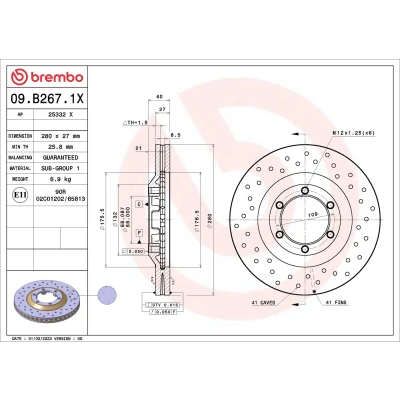 Bild av BREMBO Disque de frein ISUZU: D Max II Pick up, 1 Pickup 27mm 6 perforé/ventilé l&#039;intérieur 09.B267.1X 8973606770,8973606771,8973606772