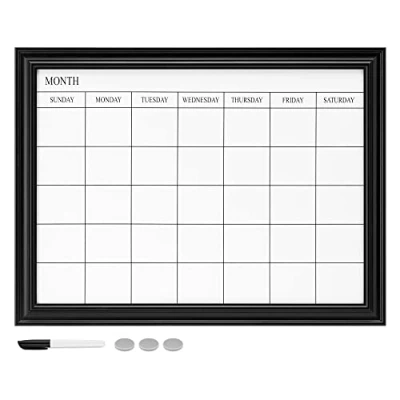 Bild av Navaris Inramad kalender whiteboard för vägg 45 x 60 cm magnetisk torr torka månadsplanerare vit tavla med ram inkluderar magneter och markörpenna