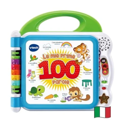 Bild av VTech My First Illustrated Book Le Mie Prime 100 ord, tvåspråkig bok för barn, sensorisk på italienska och engelska, babybok med 3 lägen, batterier ingår, 18 månader 4 år