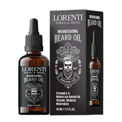 Bild av LORENTI TOKYO &amp; SEOUL Argan Beard Oil 50 ml män skäggolja för daglig skäggvård från 3 dagars skägg till fullskägg olja extra glans och jämnhet
