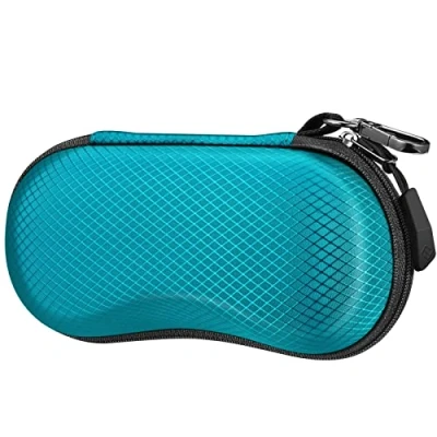 Bild av Fintie Glasögonfodral, solglasögon, EVA reptåliga solglasögon etui hårt fodral med karbinhakar stora glasögon för kvinnor män utomhus sportglasögon cykelglasögon, blå, one size