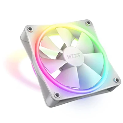 Bild av NZXT F120 RGB Duo 120 mm dubbelsidig fläkt 20 adresserbara lysdioder balanserat luftflöde och statiskt tryck fluiddynamiskt lager PWM styrning antivibrationsgummihörn vit