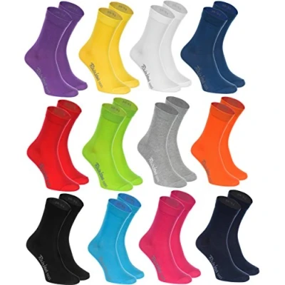 Bild av Rainbow Socks Kvinnor män klassiska färgglada bomullsstrumpor 12 par svart vit grå lila blå marin jeans orange röd gul grön fuchsia storlekar, 12x flerfärgad, 42 43 EU