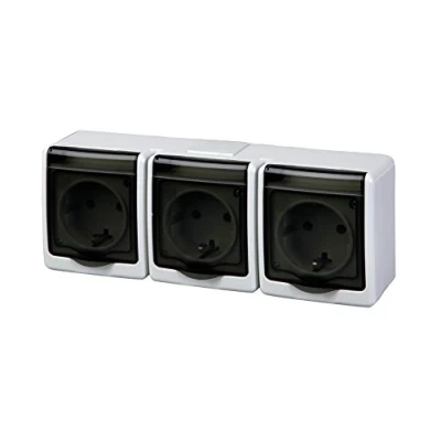 Bild av PAWBOL 3 vägs vägguttag IP44 16 A/250 V Schuko ytmonterad våtrum uttag GR/DY