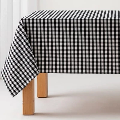Bild av GAMUSI Fläcksäker bordsduk rektangulär Vichy ruta, vattentät bomull, 140 x 240 cm svart färg