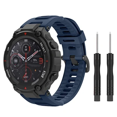 Bild av MoKo Strap Compatible with Amazfit T Rex/T Rex Pro Smartwatch, Soft Silicone Sports Replacement Watch Band Waterproof Breathable Wristband Bracelet Tools, Navy Blue