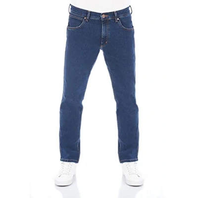 Bild av Wrangler herrjeans Greensboro normal passform jeansbyxor denim stretch bomull blå svart W30 W44, Blått chip (Wss3lq46a), 38W / 30L