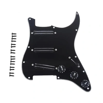 Bild av Musiclily 11 Hål SSS Laddat Plektrumskydd Strata med Hot Rail High Output Pickup Set för Fender Squier Strat Elgitarr, 3 lager Svart