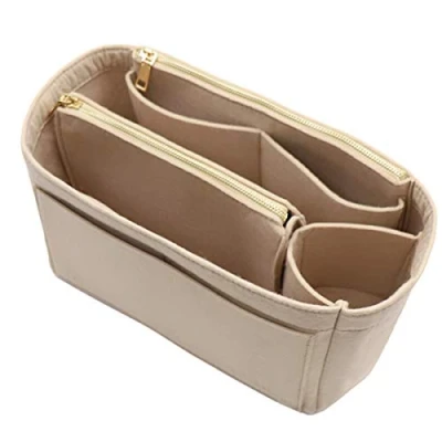 Bild av LEXSION Väskorganisatör av filt, passar för Speedy Neverful PM MM, handväska, organiseringsinsats med dragkedja, tygväska bra form, 2 beige, storlek XL