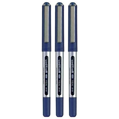 Bild av Uni Ball Blue Eye Micro Rollerball penna 0,5 mm metallspetsspets 0,2 linje vattenbaserat pigment bläck Flow System vattentätt blekningsbeständigt UB 150 (förpackning med 3)