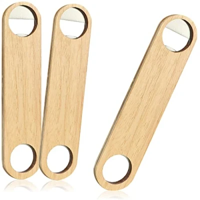 Bild av COM FOUR® 3x flasköppnare av Rostfritt stål med handtag naturligt trä i enkel design (03 stycken trä. stål. platt. små)