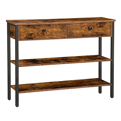 Bild av HOOBRO konsolbord, hallbord med låda och 2 stegs förvaringsfack, soffbord robust metallram, 100 x 24 80 cm, för entré, hall, vardagsrum, vintagebrun svart EBF32XG01