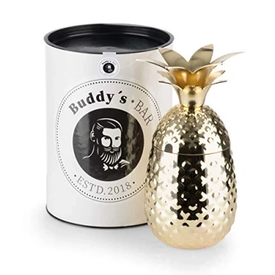 Bild av Buddy&#039;s Bar 1 ananas cocktailkopp, 450 ml, mugg, högkvalitativ rostfri livsmedelssäker, cocktailmugg inkl. presentförpackning, st, guldpolerat