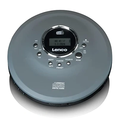Bild av Lenco CD 400 bärbar spelare Discman DAB+ radio CD, R/RW, MP3 stationsminne ljudbokfunktion anti shock integrerat batteri 1000 mAh grå