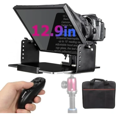 Bild av Teleprompter, Moman MT12 Teleprompter i metall för surfplattor upp till 12,9&quot; iPad iphone videokamera med fjärrkontroll APP, Tablet Prompter DSLR smartphone