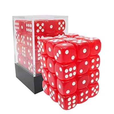 Bild av Bescon 12mm 6 Sided Dice 36 in Brick Box, Six Die (36) Block of Dice, Translucent Red with White Pips
