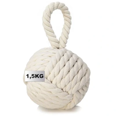 Bild av COM FOUR® dörrstopp 1,5 kg tung dörrhållare i Turk&#039;s cap knot design funktionell hemtillbehör monkey fist fönsterstoppare bromsblock för fönster och dörrar (Knut beige)