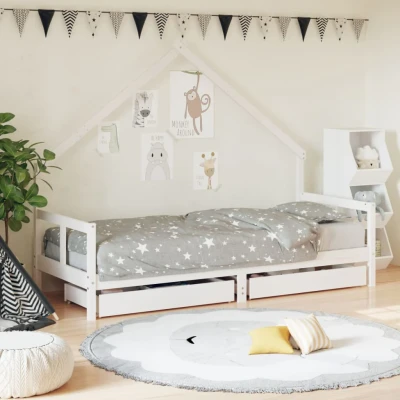 Bild av VidaXl Sängram Barnsäng M. Lådor Vit 80X200 Cm Massiv Furu