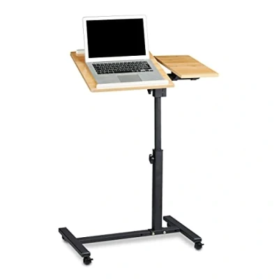 Bild av Relaxdays höjdjusterbar 95 x 60 40 cm laptopstativ även för vänsterhänta soffsidobord laptop skrivbord med hjul och yta mus 2 stoppstänger, ek, gul,