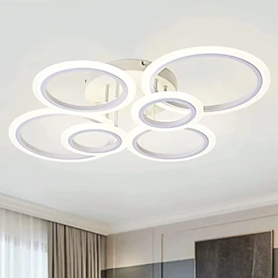 Bild av Modern LED dimbar fjärrkontroll 6 Ring taklampa 72W 6400LM, för vardagsrum, sovrum, kök, matsal taklampa, vit, 3000 6500K