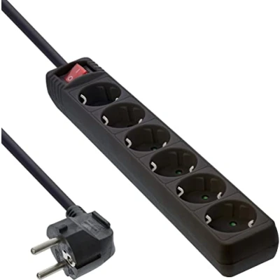 Bild av InLine Sockel med 6 kontakter och switch / svart 5 meter