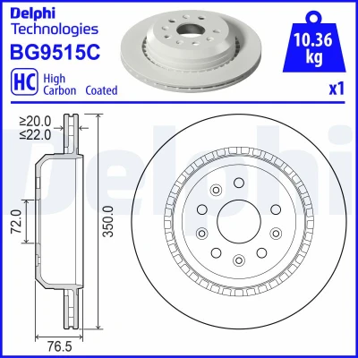 Bild av DELPHI Disque de frein 76,5mm 5 ventilé revêtu à haute teneur en carbone BG9515C 68321348AC Disques frein,