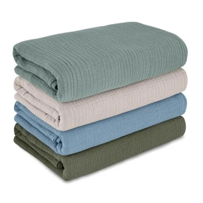 Bild av GLLQUEN BABY skötdukar nyfödda 4 stycken, muslinbomull barnfilt, 95 x 100 cm gosig filt för barn, småbarn, barnsäng, barnvagn, pojke eller flicka, babyfilt, present till födseln
