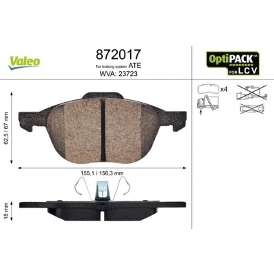 Bild av VALEO 872017 Jeu de plaquettes frein Essieu avant contact signal d&#039;usure exclu sans kit vis fixation, pour conditions d’usage difficiles