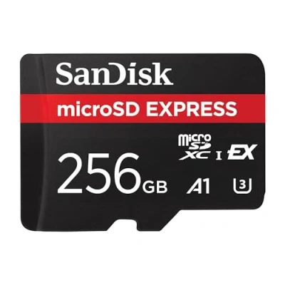 Bild av SanDisk micro SD Express, 256 GB kort, Läs up to 880 MB/s, Skriv Upp till 480MB/s, 4,4 gånger snabbare läshastigheter än våra snabbaste microSD UHS I kort Class 10, U3