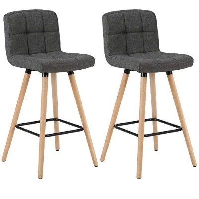 Bild av WOLTU barstol BH160dgr 2 set med bistropall diskpall ryggstöd och fotstöd designstol massivt trä linne mörkgrå