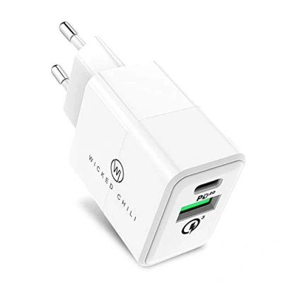 Bild av Wicked Chili 20W Laddare med QC3.0 och USB C PD Snabbladdare Kompatibel iPhone 14, 13, 12 (Pro, MAX, Plus, Mini), MagSafe Charger, &amp; QC 3.0 Dual Port Charging Adapter
