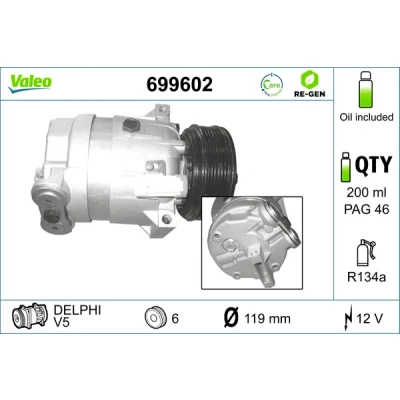 Bild av VALEO 699602 compresseur De Climatisation V5 12 PAG 46 R 134a avec huile ECHANGE STANDARD OPEL: Vectra B CC, Astra G Coupe