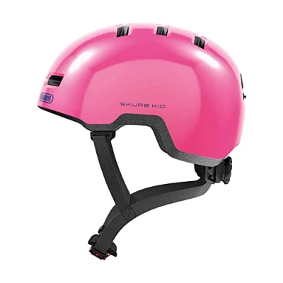 Bild av ABUS Skurb Kid barnhjälm robust cykelhjälm i skaterlook med plats för flätor och många olika mönster flickor pojkar rosa Räv motiv, storlek S