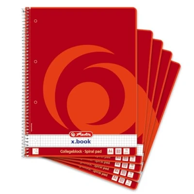 Bild av Herlitz 10834117 collegeblock A4, 80 ark rutat med marginal till vänster, 70 g/m², 5 stycken