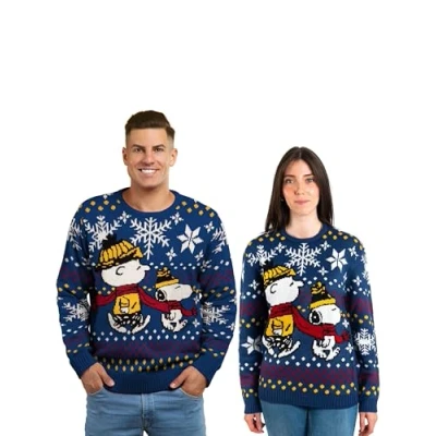 Bild av United Labels Snoopy jultröja unisex, blå, vinter stickad tröja, tröja för män och kvinnor, XL