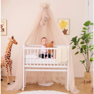 Bild av ALAVYA HOME® Sänghimmel I tyll med himmelstång, 120 cm lång för babysäng och vagga, myggnät 2 tofsar himmelstång Babyrumsdekoration skyddar förtrollar ditt barn när du sover